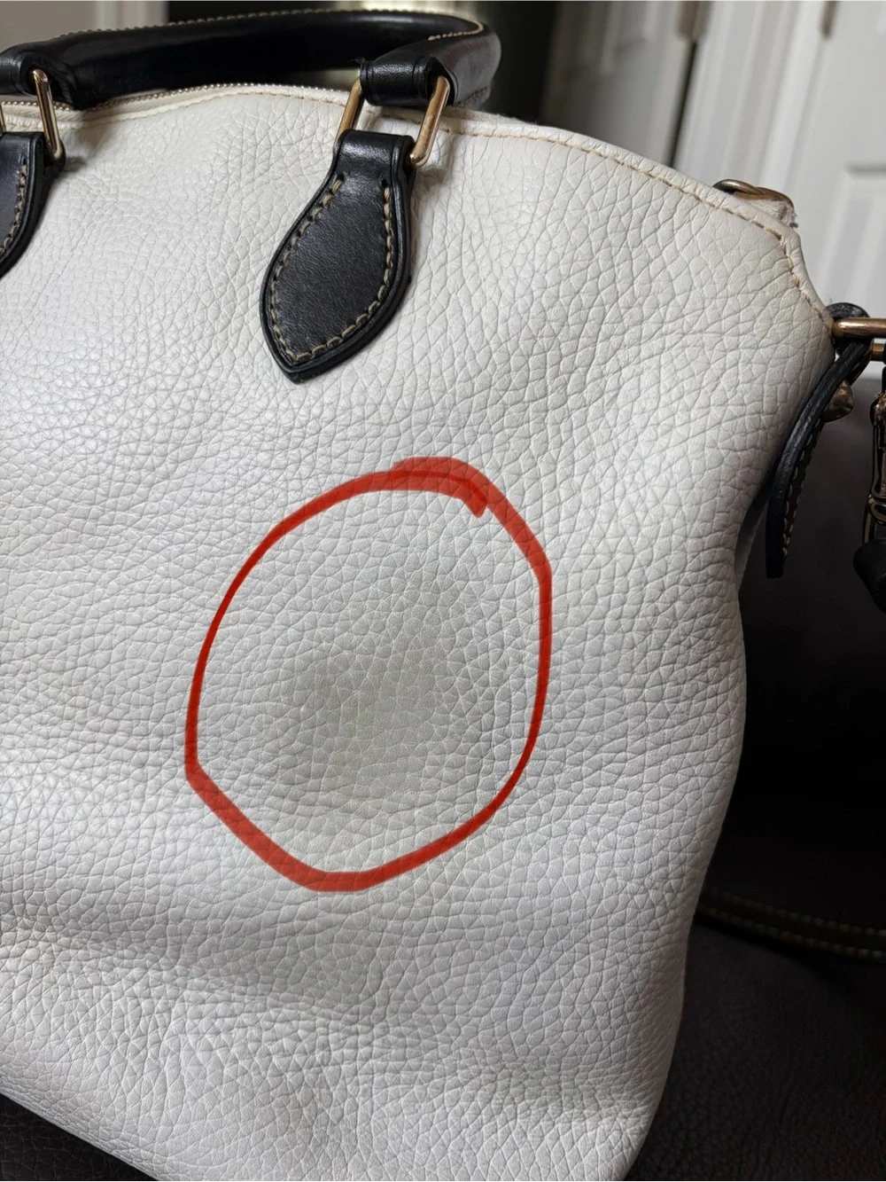 Dooney & Bourke Cream Leather Satchel with Black Trim
